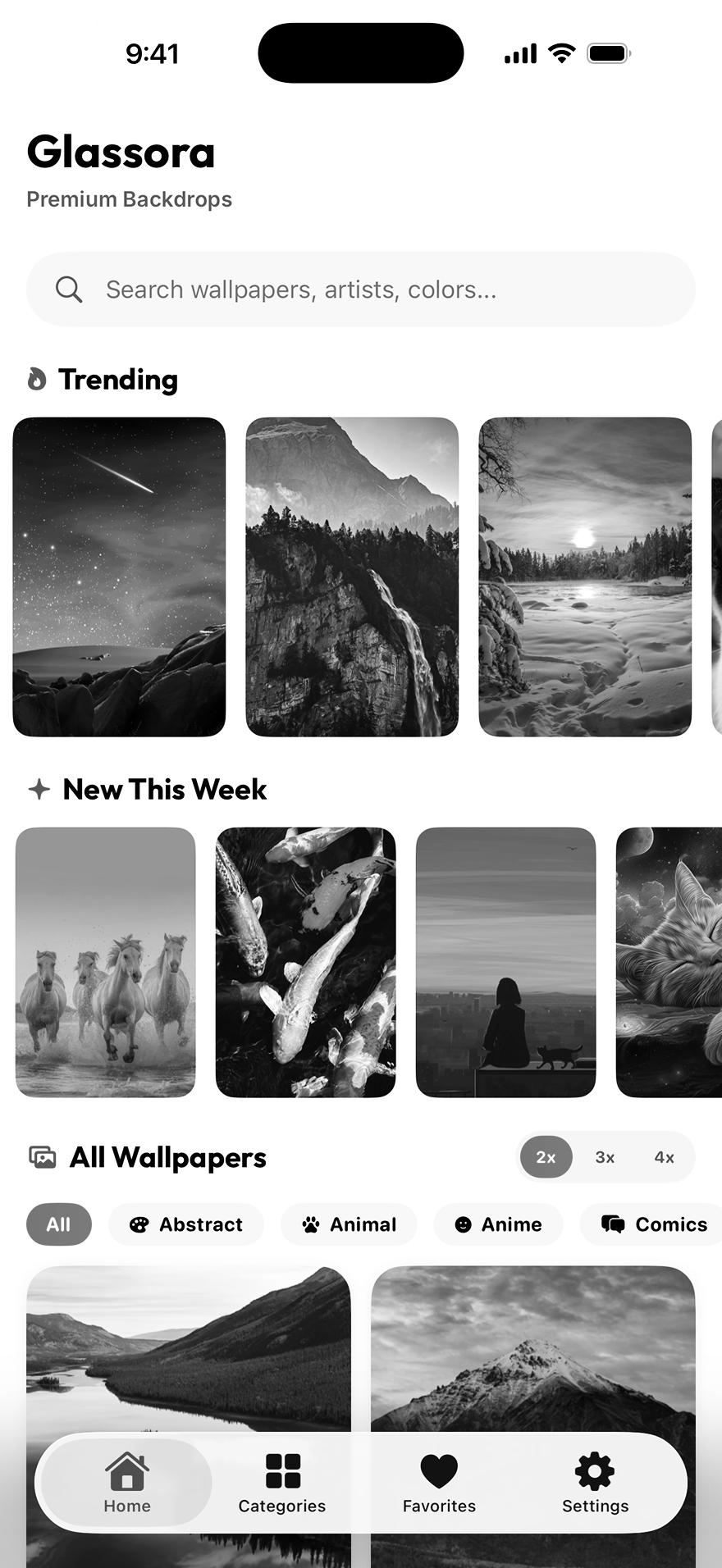 Glassora home screen