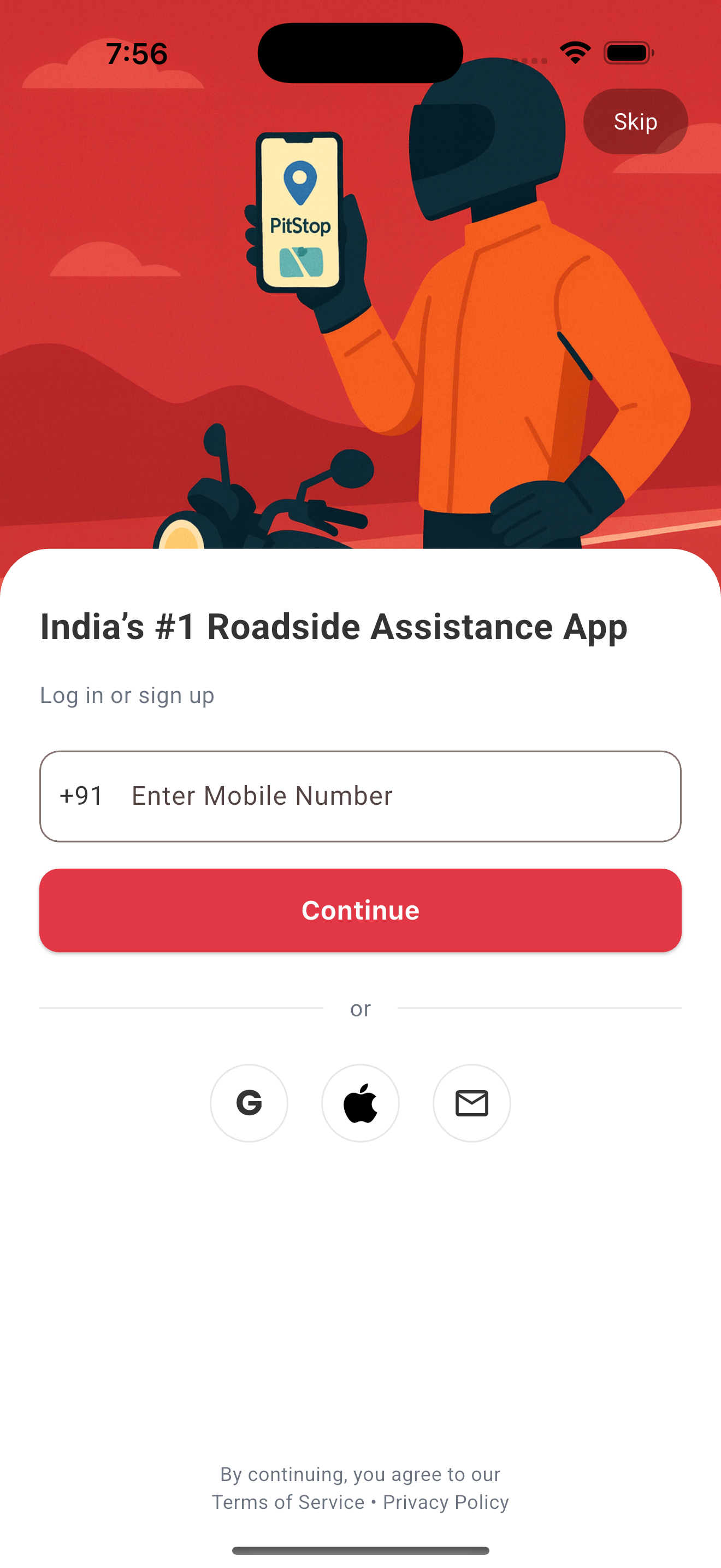 PitStop login light mode